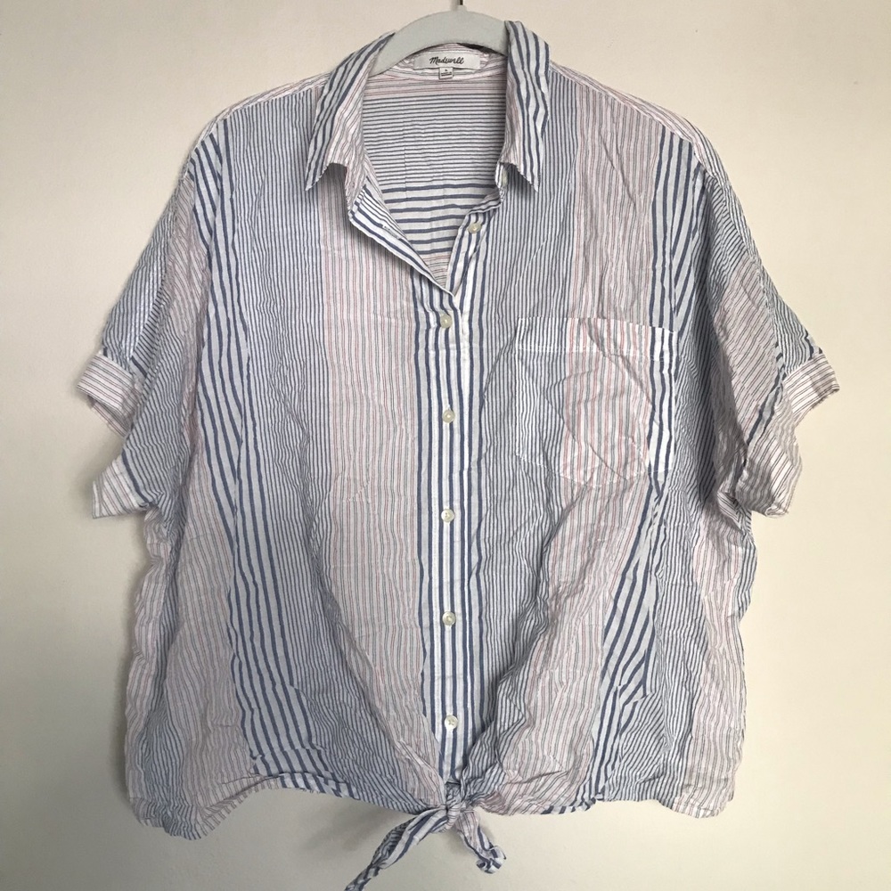 Madewell Striped Short Sleeve Button Down w/ Knot